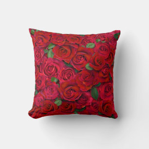Red Rose Garden Floral Seamless Romantic Pattern Cushion