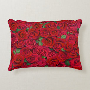 Red Rose Garden Floral Seamless Romantic Pattern Decorative Cushion