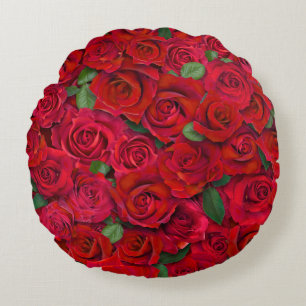 Red Rose Garden Floral Seamless Romantic Pattern Round Cushion