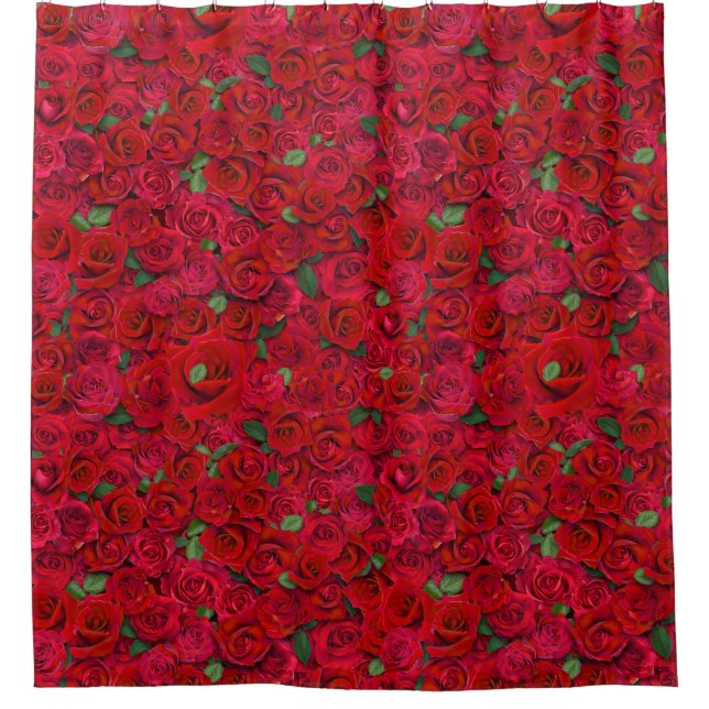 Red Rose Garden Floral Seamless Romantic Pattern Shower Curtain (Front)