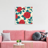 Red Rose Garden Pattern - Vintage Floral Art