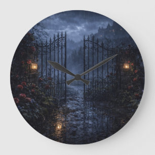 Red Rose Gate to Castle Gothic Garden Wall Clock