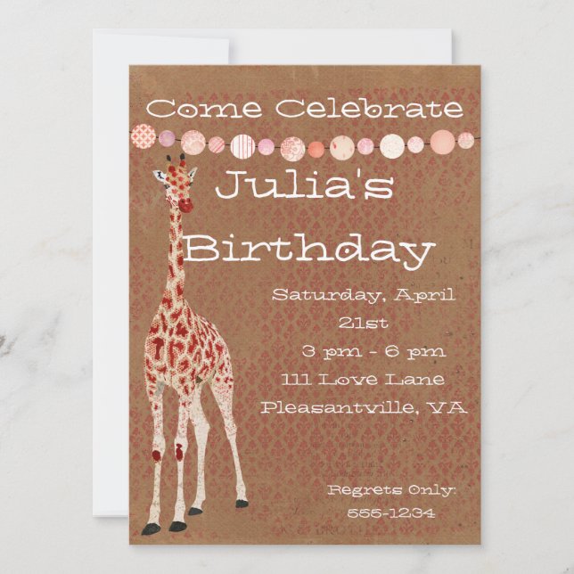 Red Rose Giraffes Birthday Invitation (Front)