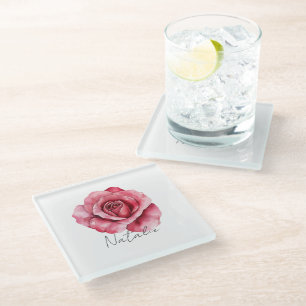Red Rose Glass Coaster