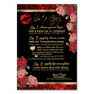 Red Rose Glitter - Black - Lip Instructions Flyer Table Number