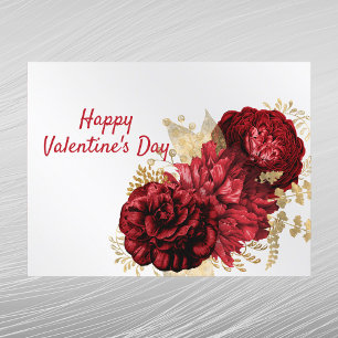 Red Rose Gold Bouquet Floral Valentine's Day Holiday Postcard