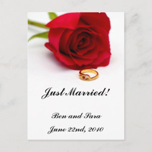 Red Rose & Gold Diamond Ring Announcement Postcard