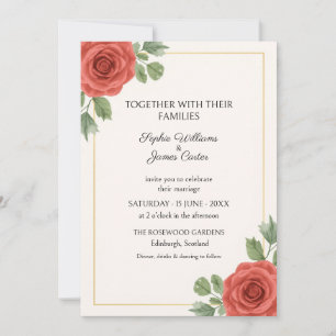 Red Rose Gold Frame Wedding Invitation