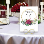 Red Rose Gold Geometric Rings Wedding Table Number<br><div class="desc">Red rose wedding table number cards printed gold rings,  geometric frame and a beautiful watercolor floral arrangement of red rose bud bloom eucalyptus leaves greenery and a dash of gold confetti. If you would like this design for matching products,  please message me.</div>