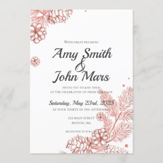 Red Rose Gold Pine Cones Invitation