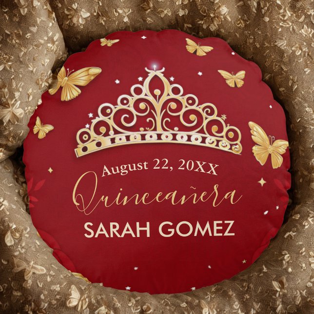  Red Rose Gold Quinceanera  Round Cushion (Creator Uploaded)