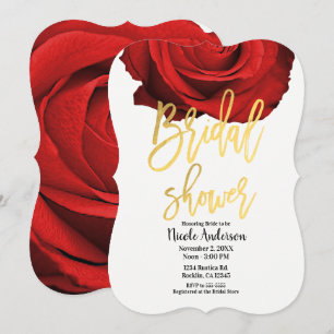 Red Rose Gold Script Modern Trendy Bridal Shower Invitation