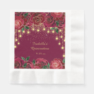 Red Rose Gold Star String Light Stars Quinceañera Napkin