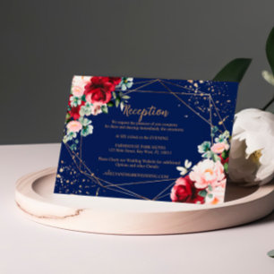 Red Rose & Gold Watercolor Wedding Reception Enclosure Card