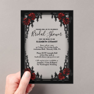 Red Rose Gothic Bridal Shower Iron Gate Acrylic Invitations