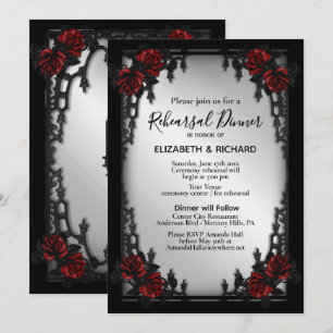 Red Rose Gothic Rehearsal Dinner Iron Gate  Invitation