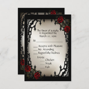 Red Rose Gothic RSVP Antique Gold Menu Choice