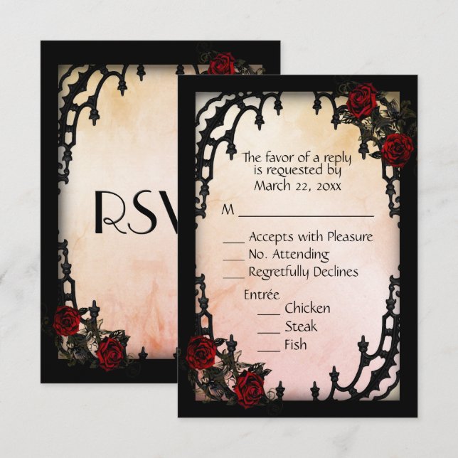 Red Rose Gothic RSVP Peach Menu Choice (Front/Back)