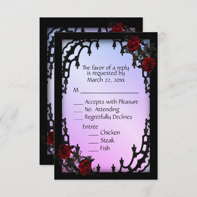 Red Rose Gothic RSVP Purple Menu Choice (Front/Back)