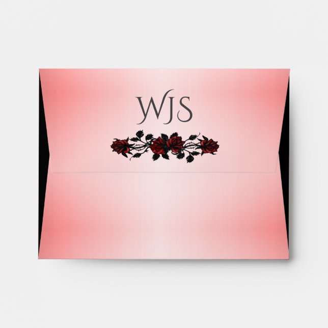 Red Rose Gothic Wedding Monogram Envelope (Back (Top Flap))