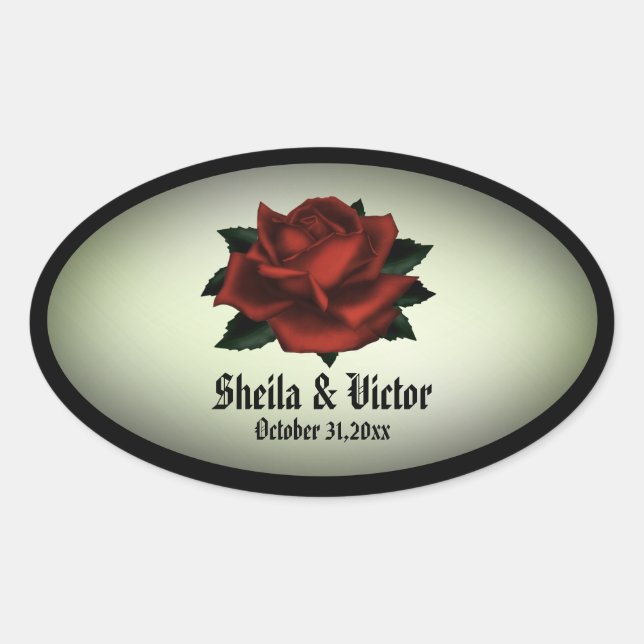 Red Rose Gothic Wedding Personal Green Stickers (Front)
