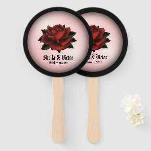 Red Rose Gothic Wedding Personal Hand Fan