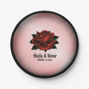 Red Rose Gothic Wedding Personal Paper Plate