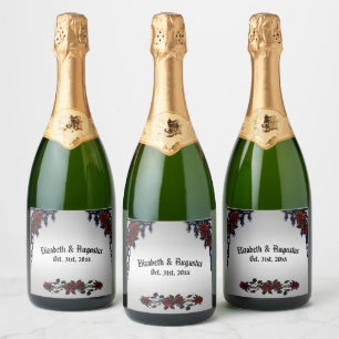 Red Rose Gothic Wedding Personalised Iron Gate Sparkling Wine Label