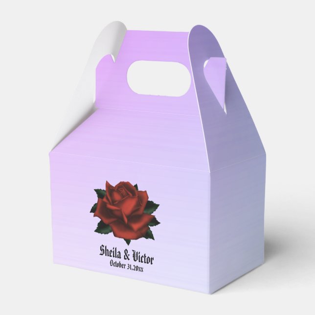 Red Rose Gothic Wedding Personalised Purple Favour Box (Front Side)