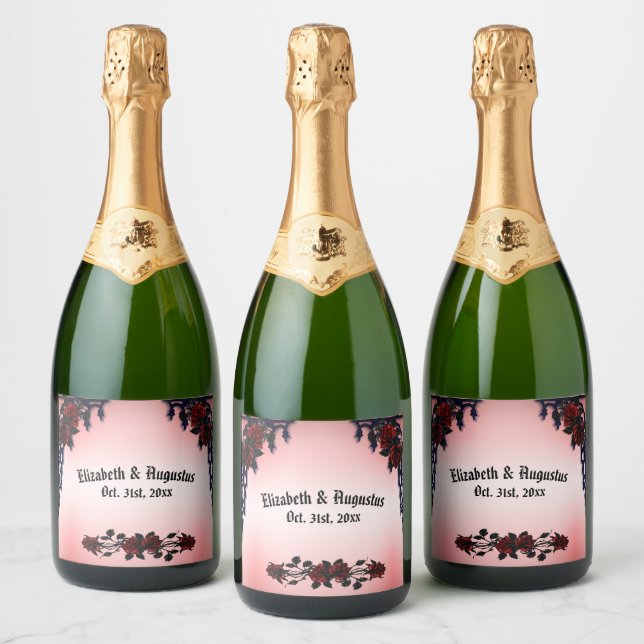 Red Rose Gothic Wedding  Personalised Sparkling Wi Wine Label (Bottles)
