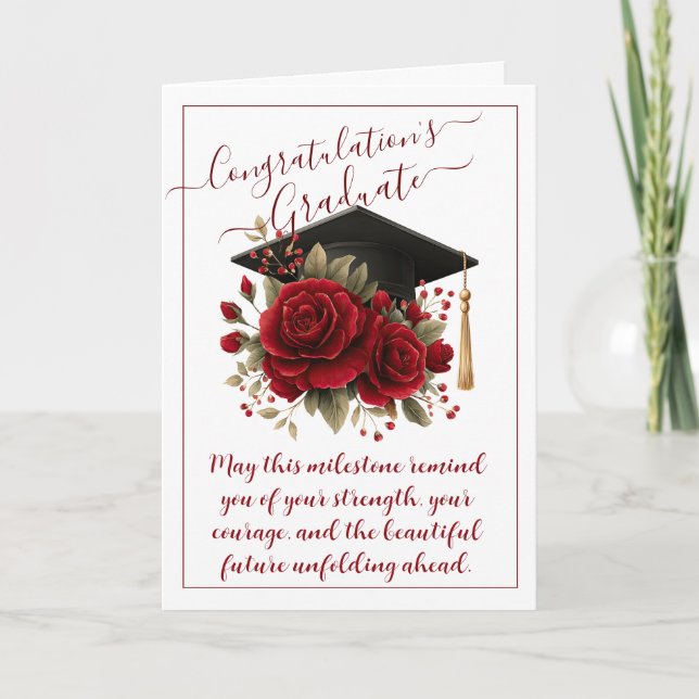 Red Rose Graduation Card with Printed Message  (Front)