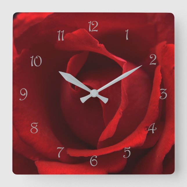 Red Rose Gray Script Numbers wccna Square Wall Clock (Front)