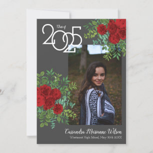 Red Rose Grey Photo Graduation Announcement