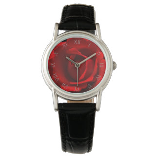 Red Rose Grey Script Roman Numbers waa Watch
