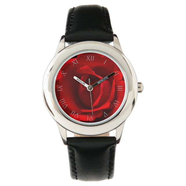 Red Rose Grey Script Roman Numbers wacnm Watch (Front)