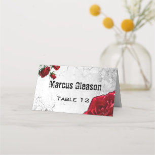 Red Rose & Grunge Textured Wedding Place Card