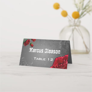 Red Rose & Grunge Textured Wedding Place Card