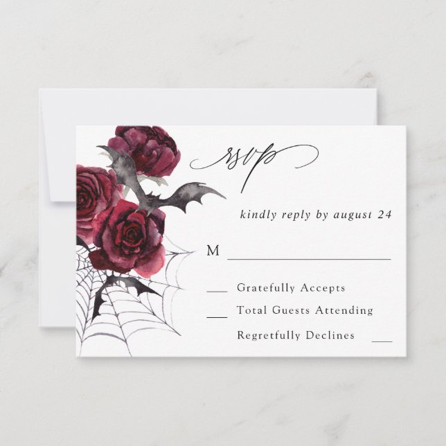 Red Rose Halloween Bats no Meal RSVP Card (Front)