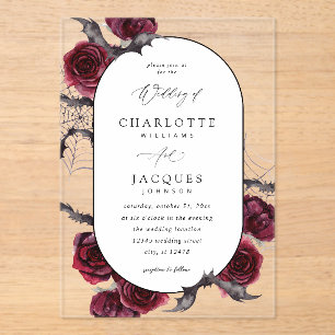 Red Rose Halloween Bats Wedding Acrylic Invitations