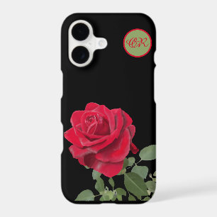 Red Rose - Hand painted - monogram