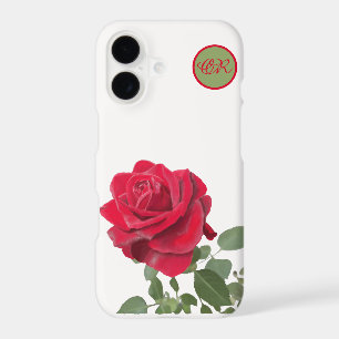 Red Rose - Hand painted - monogram