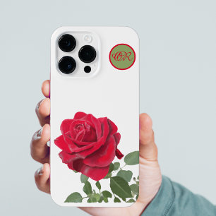 Red Rose - Hand painted - monogram iPhone 14 Pro Max Case