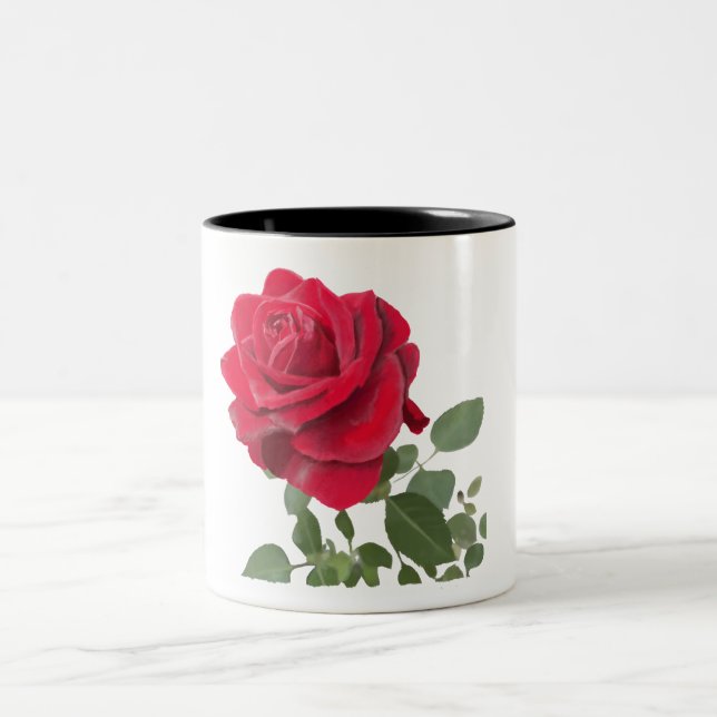 Red Rose - Hand Painting Two-Tone Coffee Mug (Center)