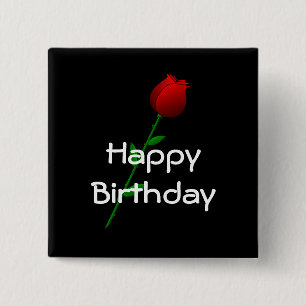 Red Rose "Happy Birthday" 15 Cm Square Badge