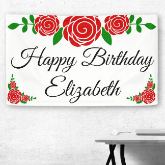 Red Rose Happy Birthday Banner