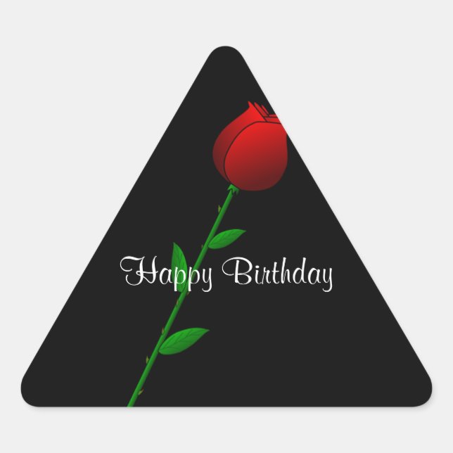 Red Rose, Happy Birthday, classic elegant design. Triangle Sticker (Front)