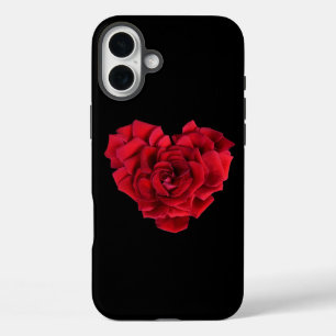 Red Rose Heart Black iPhone 16 Plus Case
