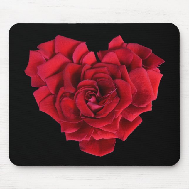 Red Rose Heart Black Mouse Pad (Front)