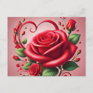 Red Rose Heart Magnificent Cute Pretty  Postcard