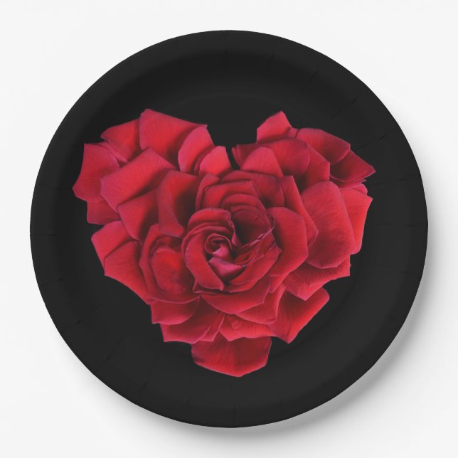 Red Rose Heart Paper Plate (Front)